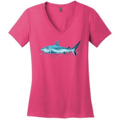 Retro Digital Polygon Shark Women's V-Neck T-Shirt