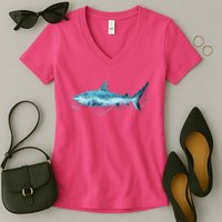 Retro Digital Polygon Shark Women's V-Neck T-Shirt