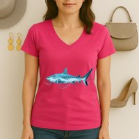 Retro Digital Polygon Shark Women's V-Neck T-Shirt