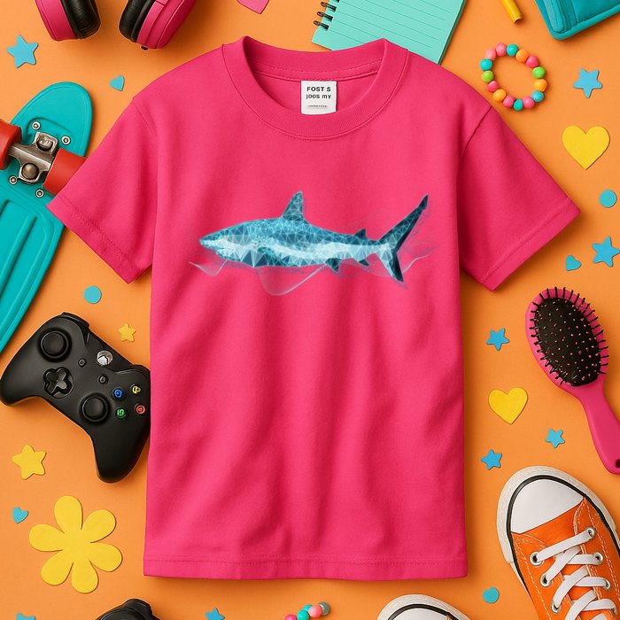 Retro Digital Polygon Shark Kids T-Shirt