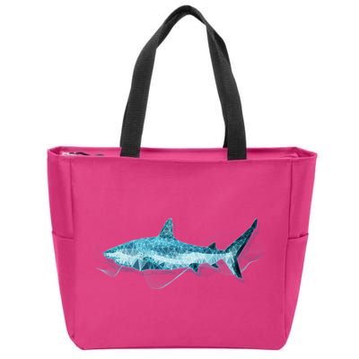 Retro Digital Polygon Shark Zip Tote Bag