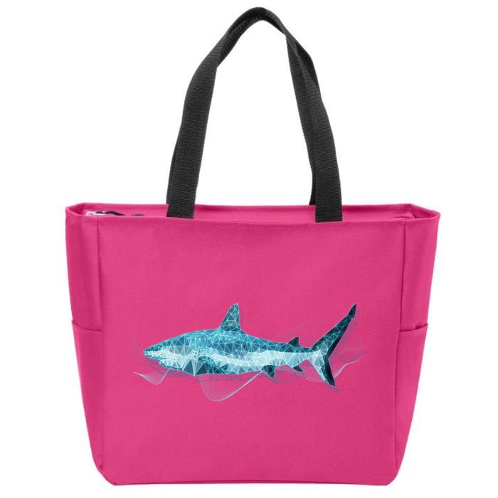 Retro Digital Polygon Shark Zip Tote Bag