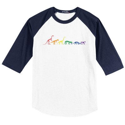 Rainbow Dinosaur Queer T Rex Fossil Skeletons Lgbt Pride Gift Baseball Sleeve Shirt