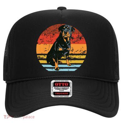 Rottweiler Dogs Retro Style Rottie Cool Cute Pet Doglover High Crown Mesh Back Trucker Hat