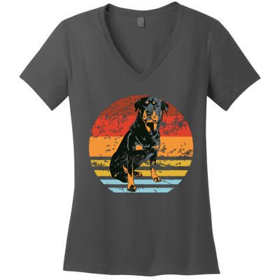 Rottweiler Dogs Retro Style Rottie Cool Cute Pet Doglover Women's V-Neck T-Shirt