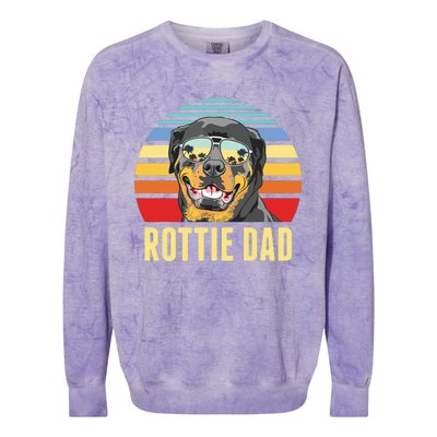 Rottie Dad Rottweiler Dog Vintage Retro Sunset Beach Vibe Colorblast Crewneck Sweatshirt