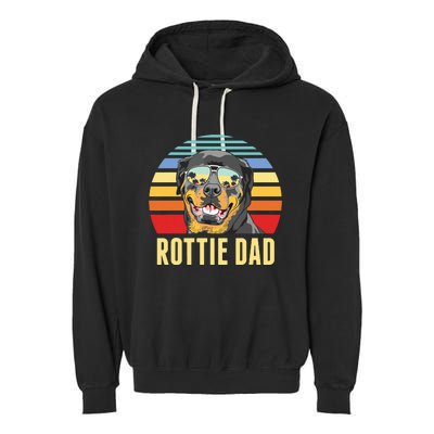 Rottie Dad Rottweiler Dog Vintage Retro Sunset Beach Vibe Garment-Dyed Fleece Hoodie