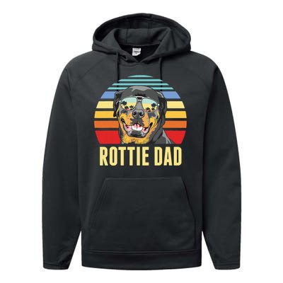 Rottie Dad Rottweiler Dog Vintage Retro Sunset Beach Vibe Performance Fleece Hoodie