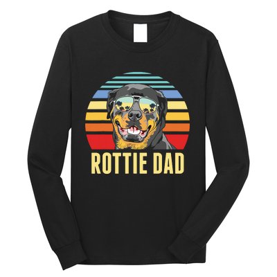 Rottie Dad Rottweiler Dog Vintage Retro Sunset Beach Vibe Long Sleeve Shirt