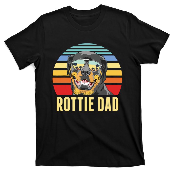 Rottie Dad Rottweiler Dog Vintage Retro Sunset Beach Vibe T-Shirt