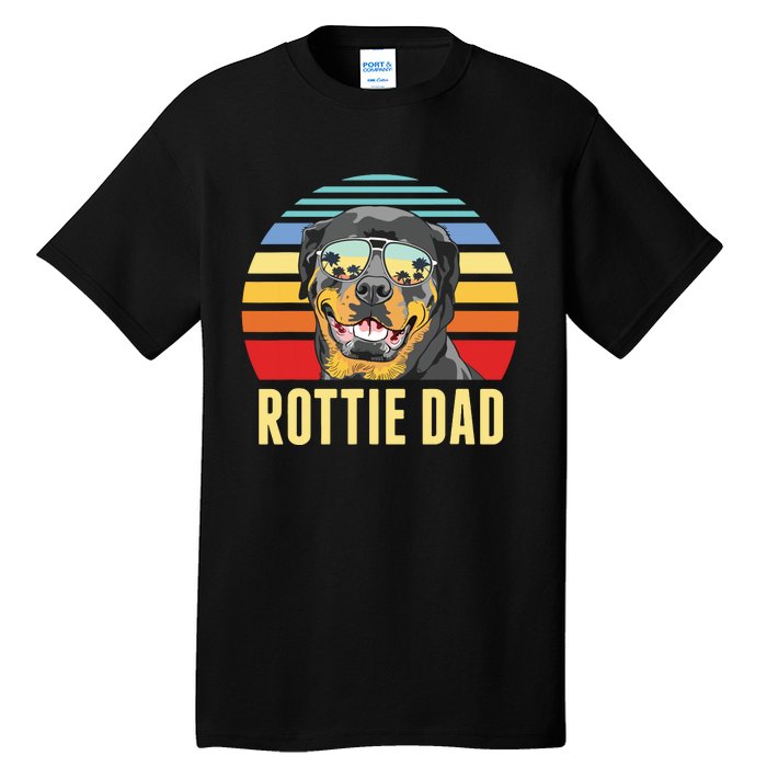 Rottie Dad Rottweiler Dog Vintage Retro Sunset Beach Vibe Tall T-Shirt