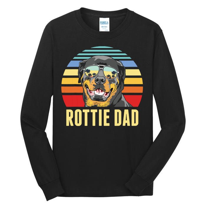 Rottie Dad Rottweiler Dog Vintage Retro Sunset Beach Vibe Tall Long Sleeve T-Shirt