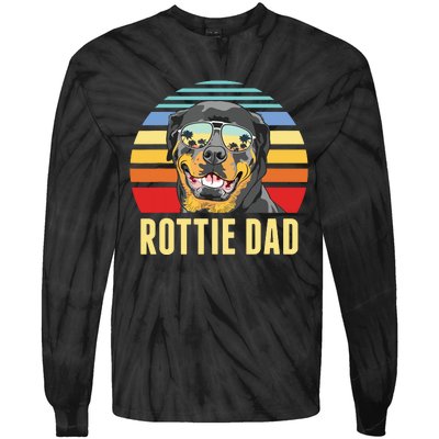 Rottie Dad Rottweiler Dog Vintage Retro Sunset Beach Vibe Tie-Dye Long Sleeve Shirt