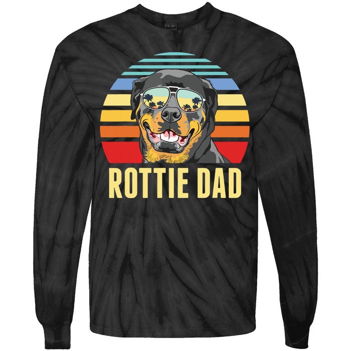 Rottie Dad Rottweiler Dog Vintage Retro Sunset Beach Vibe Tie-Dye Long Sleeve Shirt