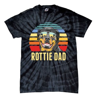 Rottie Dad Rottweiler Dog Vintage Retro Sunset Beach Vibe Tie-Dye T-Shirt