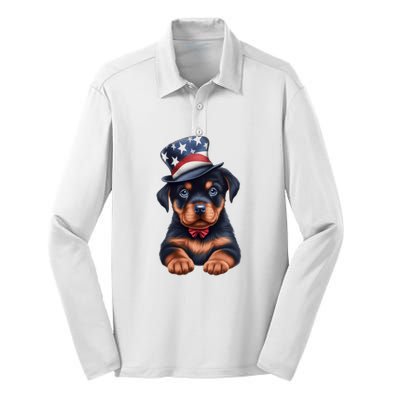 Rottweiler Dog Rottie Puppy USA Flag Cute Rottweilers Dogs Silk Touch Performance Long Sleeve Polo