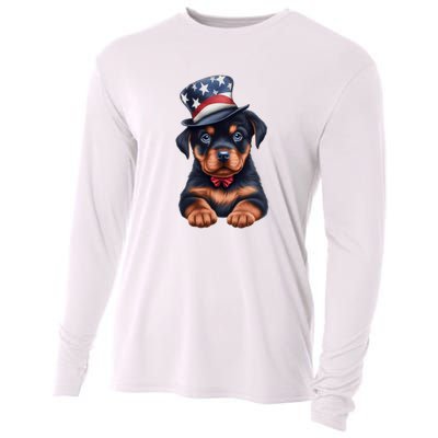 Rottweiler Dog Rottie Puppy USA Flag Cute Rottweilers Dogs Cooling Performance Long Sleeve Crew