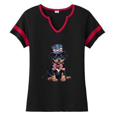 Rottweiler Dog Rottie Puppy USA Flag Cute Rottweilers Dogs Ladies Halftime Notch Neck Tee