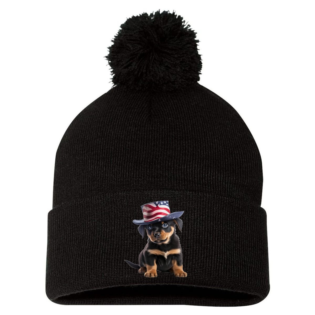 Rottweiler Dog Rottie Puppy USA Flag Cute Rottweilers Dogs Pom Pom 12in Knit Beanie