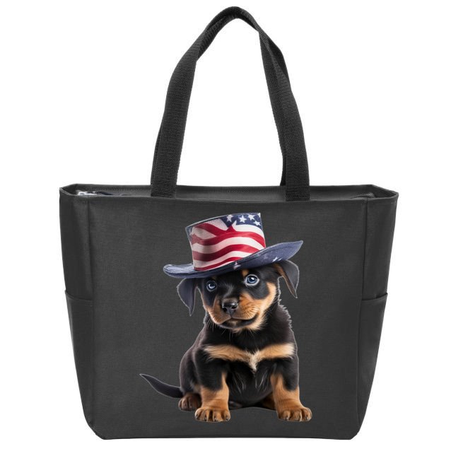 Rottweiler Dog Rottie Puppy USA Flag Cute Rottweilers Dogs Zip Tote Bag