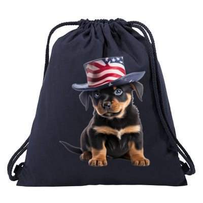 Rottweiler Dog Rottie Puppy USA Flag Cute Rottweilers Dogs Drawstring Bag