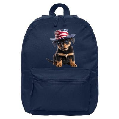 Rottweiler Dog Rottie Puppy USA Flag Cute Rottweilers Dogs 16 in Basic Backpack