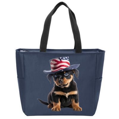 Rottweiler Dog Rottie Puppy USA Flag Cute Rottweilers Dogs Zip Tote Bag