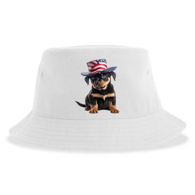 Rottweiler Dog Rottie Puppy USA Flag Cute Rottweilers Dogs Sustainable Bucket Hat