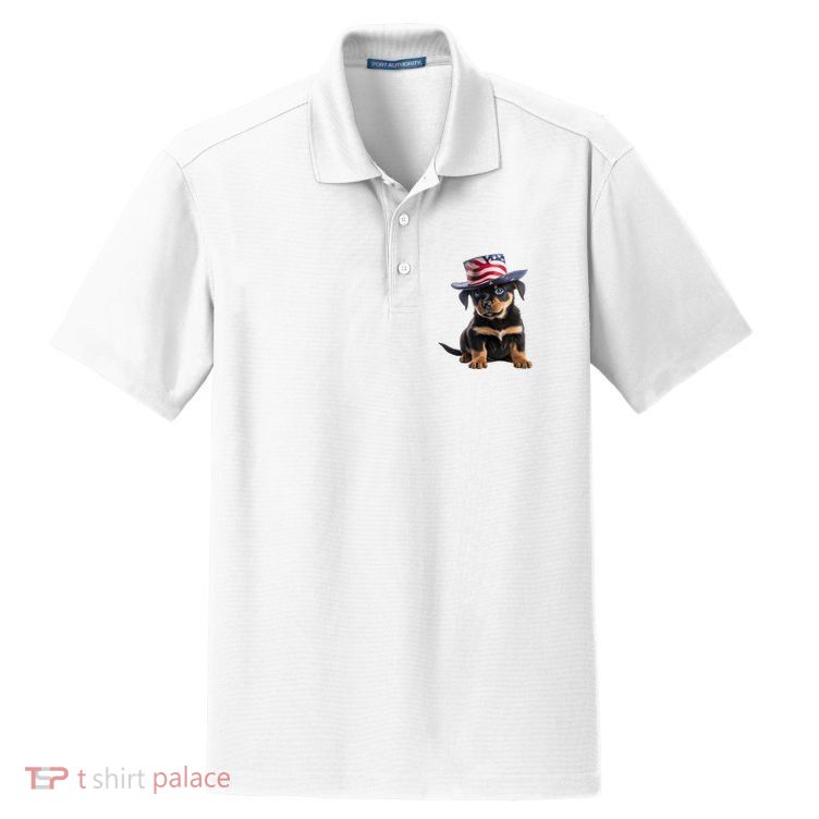 Rottweiler Dog Rottie Puppy USA Flag Cute Rottweilers Dogs Dry Zone Grid Polo