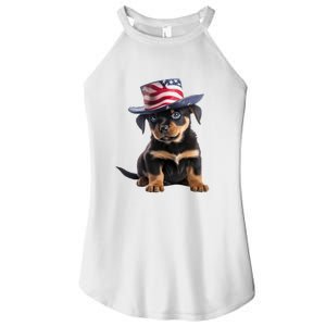 Rottweiler Dog Rottie Puppy USA Flag Cute Rottweilers Dogs Women's Perfect Tri Rocker Tank