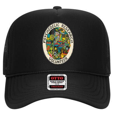 Retro Design Research Volunteer Psychedelic Mushroom Vintage High Crown Mesh Back Trucker Hat