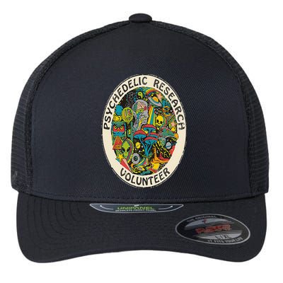 Retro Design Research Volunteer Psychedelic Mushroom Vintage Flexfit Unipanel Trucker Cap