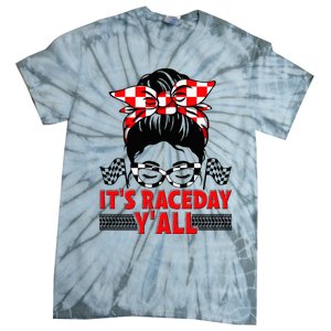 Race Day Ready Checkered Flag Racing Messy Bun Headband Tie-Dye T-Shirt