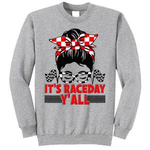 Race Day Ready Checkered Flag Racing Messy Bun Headband Tall Sweatshirt