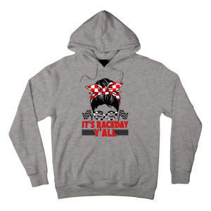 Race Day Ready Checkered Flag Racing Messy Bun Headband Tall Hoodie