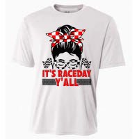 Race Day Ready Checkered Flag Racing Messy Bun Headband Cooling Performance Crew T-Shirt