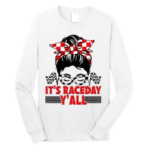 Race Day Ready Checkered Flag Racing Messy Bun Headband Long Sleeve Shirt