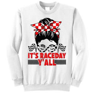 Race Day Ready Checkered Flag Racing Messy Bun Headband Sweatshirt