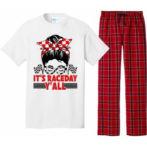 Race Day Ready Checkered Flag Racing Messy Bun Headband Pajama Set