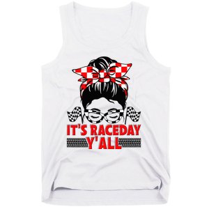 Race Day Ready Checkered Flag Racing Messy Bun Headband Tank Top