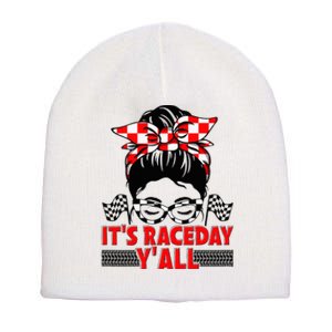 Race Day Ready Checkered Flag Racing Messy Bun Headband Short Acrylic Beanie