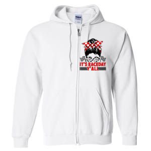 Race Day Ready Checkered Flag Racing Messy Bun Headband Full Zip Hoodie