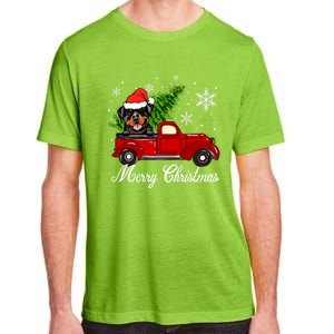 Rottweiler Dog Riding Red Truck Christmas Decoration Pajama Funny Gift Adult ChromaSoft Performance T-Shirt