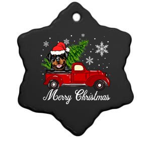 Rottweiler Dog Riding Red Truck Christmas Decoration Pajama Funny Gift Ceramic Star Ornament