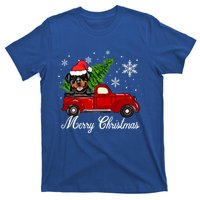 Rottweiler Dog Riding Red Truck Christmas Decoration Pajama Funny Gift T-Shirt