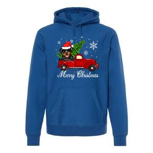 Rottweiler Dog Riding Red Truck Christmas Decoration Pajama Funny Gift Premium Hoodie