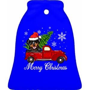 Rottweiler Dog Riding Red Truck Christmas Decoration Pajama Funny Gift Ceramic Bell Ornament