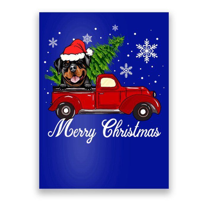 Rottweiler Dog Riding Red Truck Christmas Decoration Pajama Funny Gift Poster