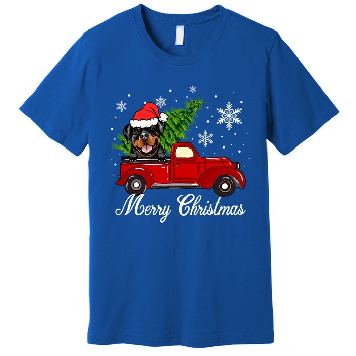 Rottweiler Dog Riding Red Truck Christmas Decoration Pajama Funny Gift Premium T-Shirt