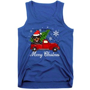 Rottweiler Dog Riding Red Truck Christmas Decoration Pajama Funny Gift Tank Top